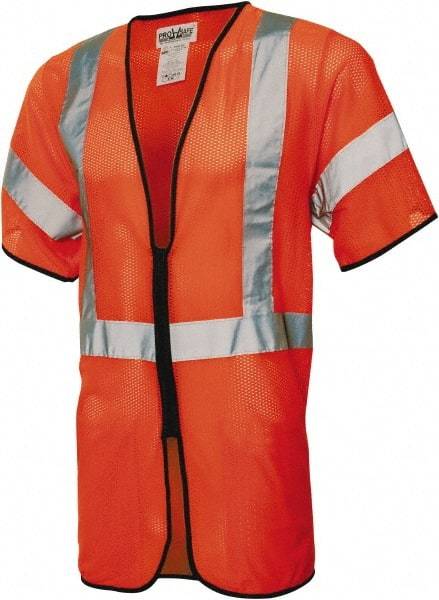 PRO-SAFE - Size S/M High Visibility Orange Mesh General Purpose Vest - 39 to 43" Chest, ANSI/ISEA 107, Zipper Closure, 2 Pockets, Polyester - Industrial Tool & Supply