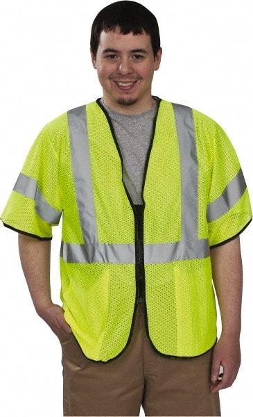 PRO-SAFE - Size L/XL High Visibility Yellow Mesh General Purpose Vest - 47 to 51" Chest, ANSI/ISEA 107, Zipper Closure, 2 Pockets, Polyester - Industrial Tool & Supply