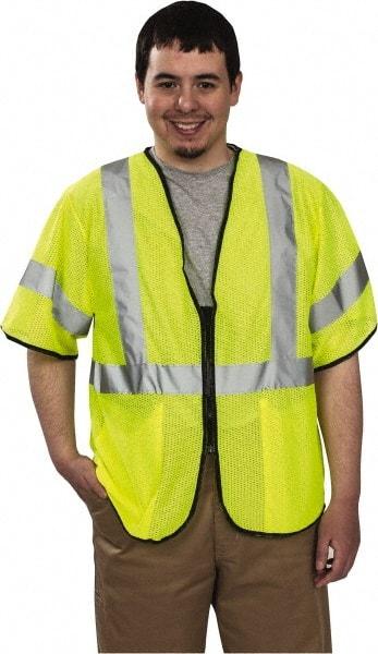 PRO-SAFE - Size S/M High Visibility Yellow Mesh General Purpose Vest - 39 to 43" Chest, ANSI/ISEA 107, Zipper Closure, 2 Pockets, Polyester - Industrial Tool & Supply