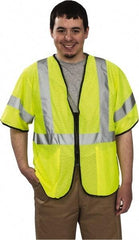 PRO-SAFE - Size S/M High Visibility Yellow Mesh General Purpose Vest - 39 to 43" Chest, ANSI/ISEA 107, Zipper Closure, 2 Pockets, Polyester - Industrial Tool & Supply