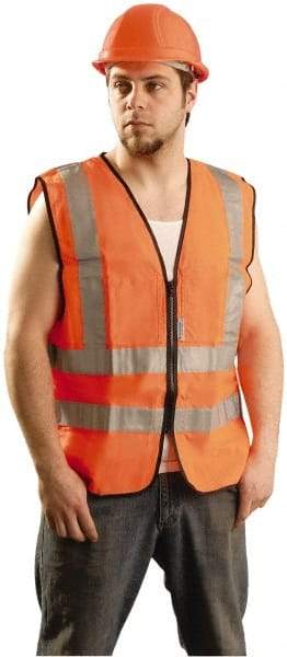 PRO-SAFE - Size 3XL High Visibility Orange Solid Surveyor's Vest - 49 to 52" Chest, ANSI 107-2004, Zipper Closure, 12 Pockets, Polyester - Industrial Tool & Supply