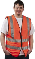 PRO-SAFE - Size 2XL High Visibility Orange Solid Surveyor's Vest - 46 to 49" Chest, ANSI 107-2004, Zipper Closure, 12 Pockets, Polyester - Industrial Tool & Supply