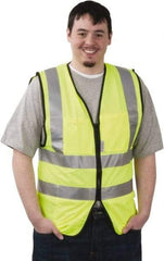 PRO-SAFE - Size XL High Visibility Yellow Solid Surveyor's Vest - 43 to 46" Chest, ANSI 107-2004, Zipper Closure, 12 Pockets, Polyester - Industrial Tool & Supply