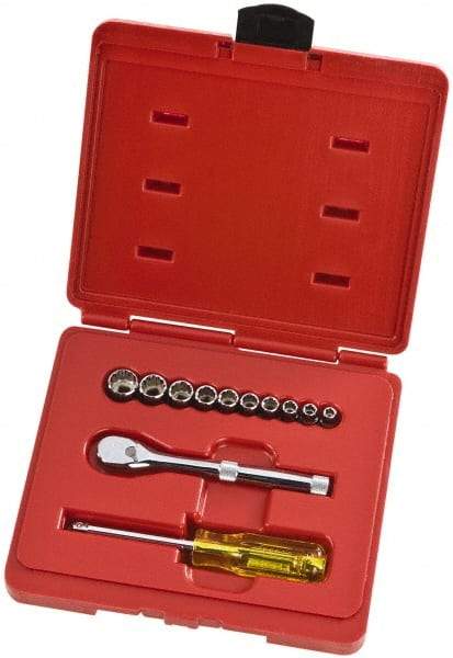 Proto - 12 Piece 1/4" Drive Full Polish Finish Socket Set - 12 Points, 3/16" to 9/16" Range, Inch Measurement Standard - Industrial Tool & Supply