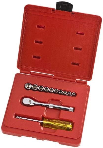 Proto - 12 Piece 1/4" Drive Full Polish Finish Socket Set - 6 Points, 3/16" to 9/16" Range, Inch Measurement Standard - Industrial Tool & Supply