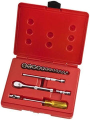 Proto - 17 Piece 1/4" Drive Full Polish Finish Socket Set - 6 Points, 4mm to 14mm Range, Metric Measurement Standard - Industrial Tool & Supply