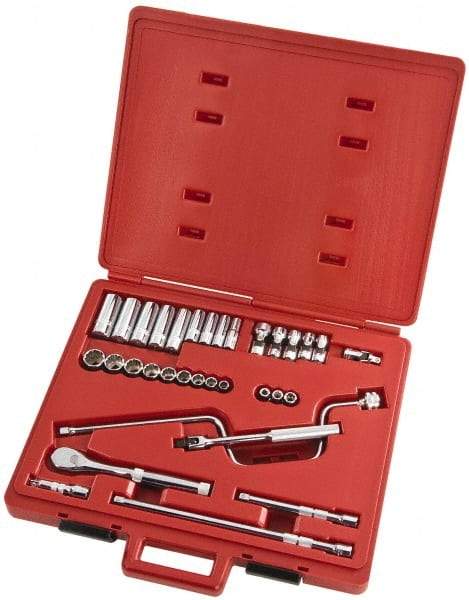 Proto - 33 Piece 3/8" Drive Full Polish Finish Deep Well Socket Set - 8, 12 Points, 1/4" to 3/4" Range, Inch Measurement Standard - Industrial Tool & Supply