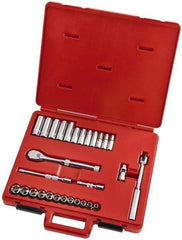Proto - 29 Piece 3/8" Drive Full Polish Finish Deep Well Socket Set - 6 Points, 8mm to 19mm Range, Metric Measurement Standard - Industrial Tool & Supply