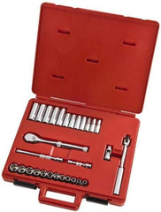 Proto - 29 Piece 3/8" Drive Full Polish Finish Deep Well Socket Set - 12 Points, 8mm to 19mm Range, Metric Measurement Standard - Industrial Tool & Supply