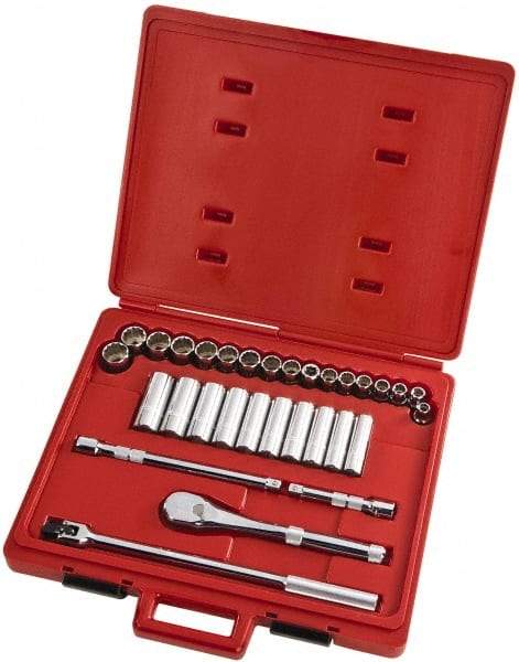 Proto - 31 Piece 1/2" Drive Full Polish Finish Deep Well Socket Set - 12 Points, 10mm to 26mm Range, Metric Measurement Standard - Industrial Tool & Supply