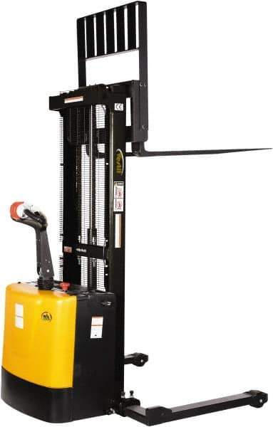 Vestil - 2,000 Lb Capacity, 62" Lift Height, Battery Powered Stacker - 2-1/4" Lowered Height, 42" Fork Length, 58" Overall Width - Industrial Tool & Supply