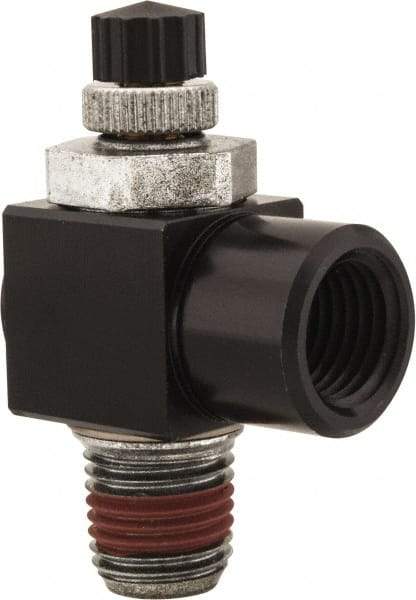 ARO/Ingersoll-Rand - 1/4" Male NPT x 1/4" Female NPT Right Angle Flow Control Valve - 0 to 150 psi & Brass Material - Industrial Tool & Supply