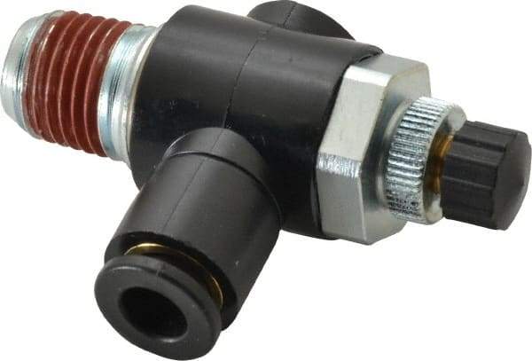 ARO/Ingersoll-Rand - 1/4" Male NPT x 1/4" Female NPT Right Angle Flow Control Valve - 0 to 150 psi & Brass Material - Industrial Tool & Supply