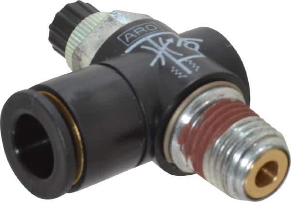 ARO/Ingersoll-Rand - 1/4" Male NPT x 3/8" Female NPT Right Angle Flow Control Valve - 0 to 150 psi & Brass Material - Industrial Tool & Supply