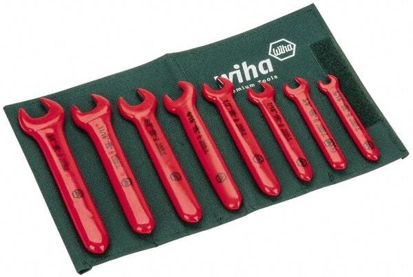 Wiha - 8 Piece, 5/16" to 3/4", Open End Wrench Set - Inch Measurement Standard, Insulated Finish, Comes in Roll Up Pouch - Industrial Tool & Supply