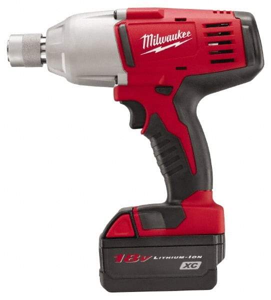 Milwaukee Tool - 7/16" Drive 18 Volt Pistol Grip Cordless Impact Wrench & Ratchet - 0 to 1,900 RPM, 0 to 2,200 BPM, 350 Ft/Lb Torque, 2 Lithium-Ion Batteries Included - Industrial Tool & Supply