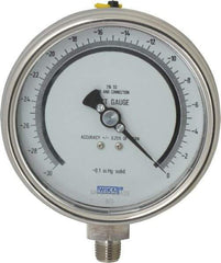Wika - 4" Dial, 1/4 Thread, 30-0 Scale Range, Pressure Gauge - Lower Connection Mount, Accurate to 0.25% of Scale - Industrial Tool & Supply