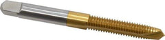Hertel - M6x1.00 Metric Coarse, 2 Flute, TiN Finish, High Speed Steel Spiral Point Tap - Plug Chamfer, Right Hand Thread, 2-1/2" OAL, 1" Thread Length, 6H Class of Fit - Exact Industrial Supply