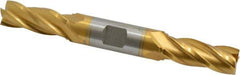 Hertel - 9/16", 1-3/8" LOC, 5/8" Shank Diam, 5" OAL, 4 Flute, High Speed Steel Square End Mill - Double End, TiN Finish, Spiral Flute, 30° Helix, Centercutting, Right Hand Cut, Right Hand Flute - Industrial Tool & Supply