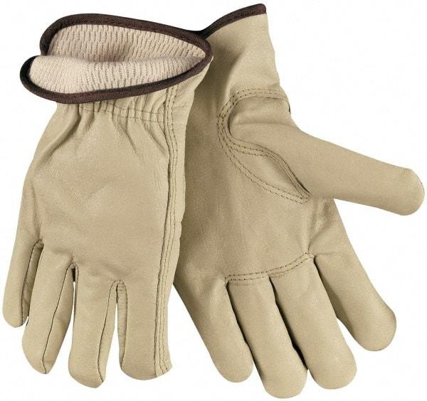 MCR Safety - Size XL Grain Cowhide Work Gloves - For Work & Driver, Uncoated, Slip-On Cuff, Cream, Paired - Industrial Tool & Supply