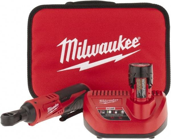 Milwaukee Tool - 3/8" Drive 12 Volt Inline Cordless Impact Wrench & Ratchet - 250 RPM, 35 Ft/Lb Torque, 1 Lithium-Ion Battery Included - Industrial Tool & Supply