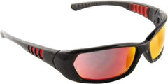 3M - Red Mirror Lenses, Framed Safety Glasses - Scratch Resistant, Black Frame, Size Universal, Wrap Around - Industrial Tool & Supply