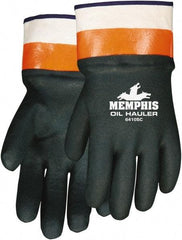 MCR Safety - Size L (9), 10-1/2" Long, 59 mil Thick, Supported, PVC Chemical Resistant Gloves - Rough Finish, Fleece/Jersey Lined, Green - Industrial Tool & Supply