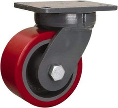 Hamilton - 6" Diam x 3" Wide x 8" OAH Top Plate Mount Swivel Caster - Polyurethane Mold onto Cast Iron Center, 2,600 Lb Capacity, Sealed Precision Ball Bearing, 5-1/4 x 7-1/4" Plate - Industrial Tool & Supply