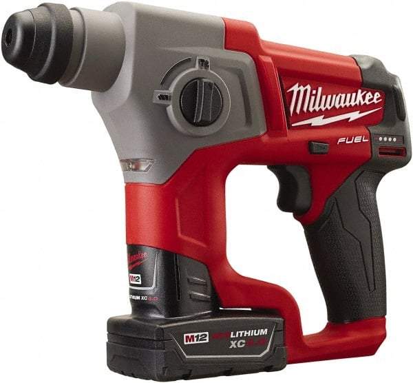 Milwaukee Tool - 12 Volt SDS Plus Chuck Cordless Rotary Hammer - 0 to 6,200 BPM, 0 to 900 RPM, Reversible - Industrial Tool & Supply
