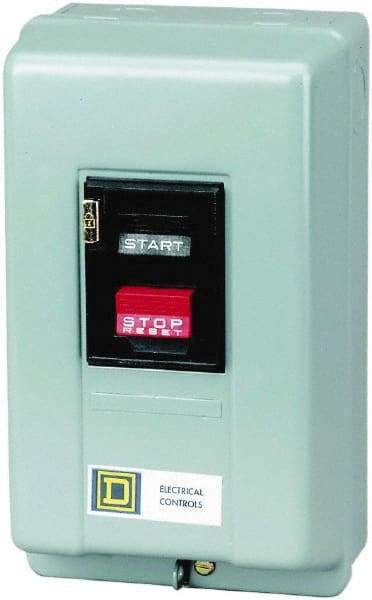 Square D - 2 Poles, 30 Amp, M-1P NEMA, Enclosed Pushbutton Manual Motor Starter - 3 hp at 115 VAC & 5 hp at 230 VAC, CSA, NEMA 1 & UL Listed - Industrial Tool & Supply