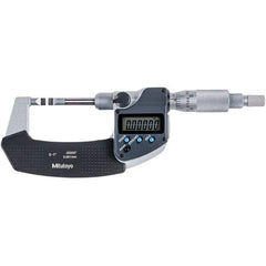 Mitutoyo - 0 to 1" Range, 0.00005" Resolution, Blade Throat IP54 Electronic Outside Micrometer - 0.00015" Accuracy, Ratchet Stop Thimble, Carbide-Tipped Face, SR44 Battery - Industrial Tool & Supply
