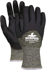 MCR Safety - Size XL (10), ANSI Cut Lvl 4, PVC Coated Kevlar Cut Resistant Gloves - 11" Long, Palm & Fingers Coated, Knit Wrist, Black, Paired - Industrial Tool & Supply