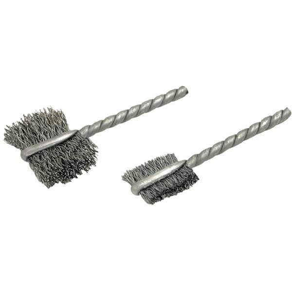 Brush Research Mfg. - 3/8" Diam Flat Steel Tube Brush - 0.006" Filament Diam, 5/8" Brush Length, 2-1/4" OAL, Steel Shank - Industrial Tool & Supply