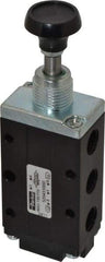 Parker - 0.83 CV Rate, 1/4" NPT Inlet Direct Air 4 Mechanical Spool Valve - 4 Way, 2 Position, Button Manual Return, 150 Max psi - Industrial Tool & Supply