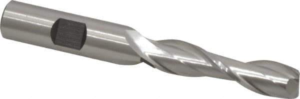 Cleveland - 7/16", 1-3/4" LOC, 1/2" Shank Diam, 3-3/4" OAL, 2 Flute, High Speed Steel Square End Mill - Single End, Uncoated, Spiral Flute, 30° Helix, Centercutting, Right Hand Cut, Right Hand Flute, Series HG-2 - Industrial Tool & Supply