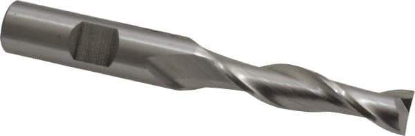 Cleveland - 13/32", 1-3/4" LOC, 1/2" Shank Diam, 3-3/4" OAL, 2 Flute, High Speed Steel Square End Mill - Single End, Uncoated, Spiral Flute, 30° Helix, Centercutting, Right Hand Cut, Right Hand Flute, Series HG-2 - Industrial Tool & Supply