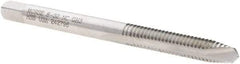Made in USA - #8-32 UNC, 2 Flute, Bright Finish, High Speed Steel Spiral Point Tap - Plug Chamfer, Right Hand Thread, 2-1/8" OAL, 3/4" Thread Length, 2B Class of Fit - Exact Industrial Supply