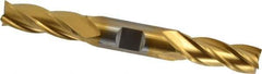 Cleveland - 9/16", 1-3/8" LOC, 5/8" Shank Diam, 5" OAL, 4 Flute, High Speed Steel Square End Mill - Double End, TiN Finish, Spiral Flute, 30° Helix, Centercutting, Right Hand Cut, Right Hand Flute, Series HD-4C - Industrial Tool & Supply