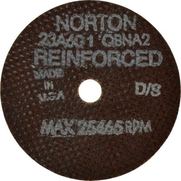 Norton - 3" 60 Grit Aluminum Oxide Cutoff Wheel - 0.035" Thick, 3/8" Arbor, 25,465 Max RPM, Use with Die Grinders - Industrial Tool & Supply