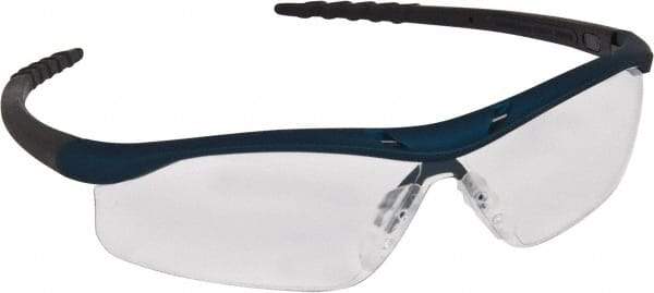 MCR Safety - Clear Lenses, Framed Safety Glasses - Anti-Fog, Scratch Resistant, Metallic Blue Polycarbonate Frame, Size Universal, Wrap Around - Industrial Tool & Supply