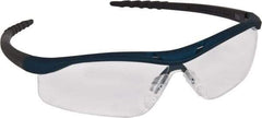 MCR Safety - Clear Lenses, Framed Safety Glasses - Anti-Fog, Scratch Resistant, Metallic Blue Polycarbonate Frame, Size Universal, Wrap Around - Industrial Tool & Supply