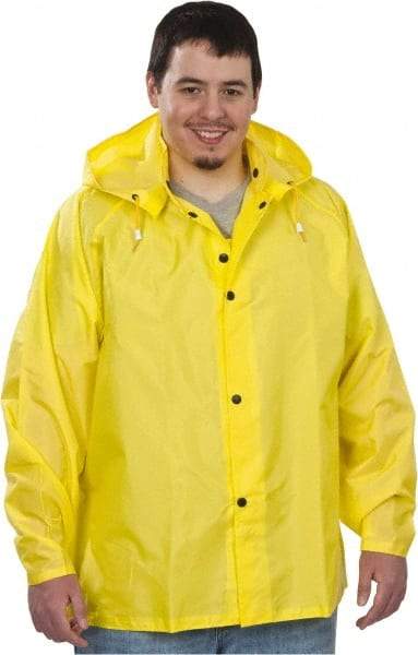 MCR Safety - Size L, Yellow, Rain Jacket - 58" Chest, Detachable Hood - Industrial Tool & Supply