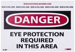 NMC - Accident Prevention Label, Header: DANGER - Legend: Danger - Eye Protection Required in This Area, English, Red, Black & White, 5" Long x 3" High, Sign Muscle Finish - Industrial Tool & Supply