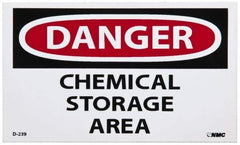 NMC - Hazardous Materials Label, Header: DANGER - Legend: Danger - Chemical Storage Area, English, Red, Black & White, 5" Long x 3" High, Sign Muscle Finish - Industrial Tool & Supply