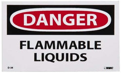 NMC - Hazardous Materials Label, Header: DANGER - Legend: Danger - Flammable Liquids, English, Red, Black & White, 5" Long x 3" High, Sign Muscle Finish - Industrial Tool & Supply