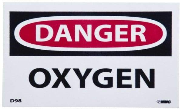 NMC - Hazardous Materials Label, Header: DANGER - Legend: Danger - Oxygen, English, Red, Black & White, 5" Long x 3" High, Sign Muscle Finish - Industrial Tool & Supply