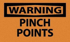 NMC - Accident Prevention Label, Header: WARNING - Legend: Warning - Pinch Points, English, Black & Orange, 5" Long x 3" High, Sign Muscle Finish - Industrial Tool & Supply