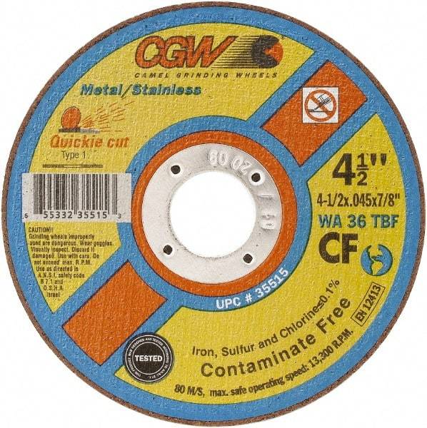 Camel Grinding Wheels - 9" 36 Grit Aluminum Oxide Cutoff Wheel - 1/16" Thick, 7/8" Arbor, 6,600 Max RPM - Industrial Tool & Supply