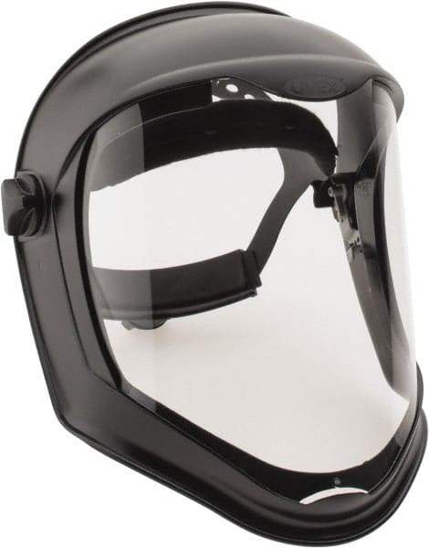 Uvex - Acrylonitrile Butadiene Styrene (ABS) Black Ratchet Adjustment, Face Shield & Headgear Set - 14-1/4" Wide x 9-3/8" High, Anti-Fog, Clear Window - Industrial Tool & Supply