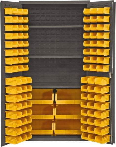 Durham - 3 Shelf 102 Bin Storage Cabinet - Steel, 36" Wide x 24" Deep x 72" High, Gray - Industrial Tool & Supply